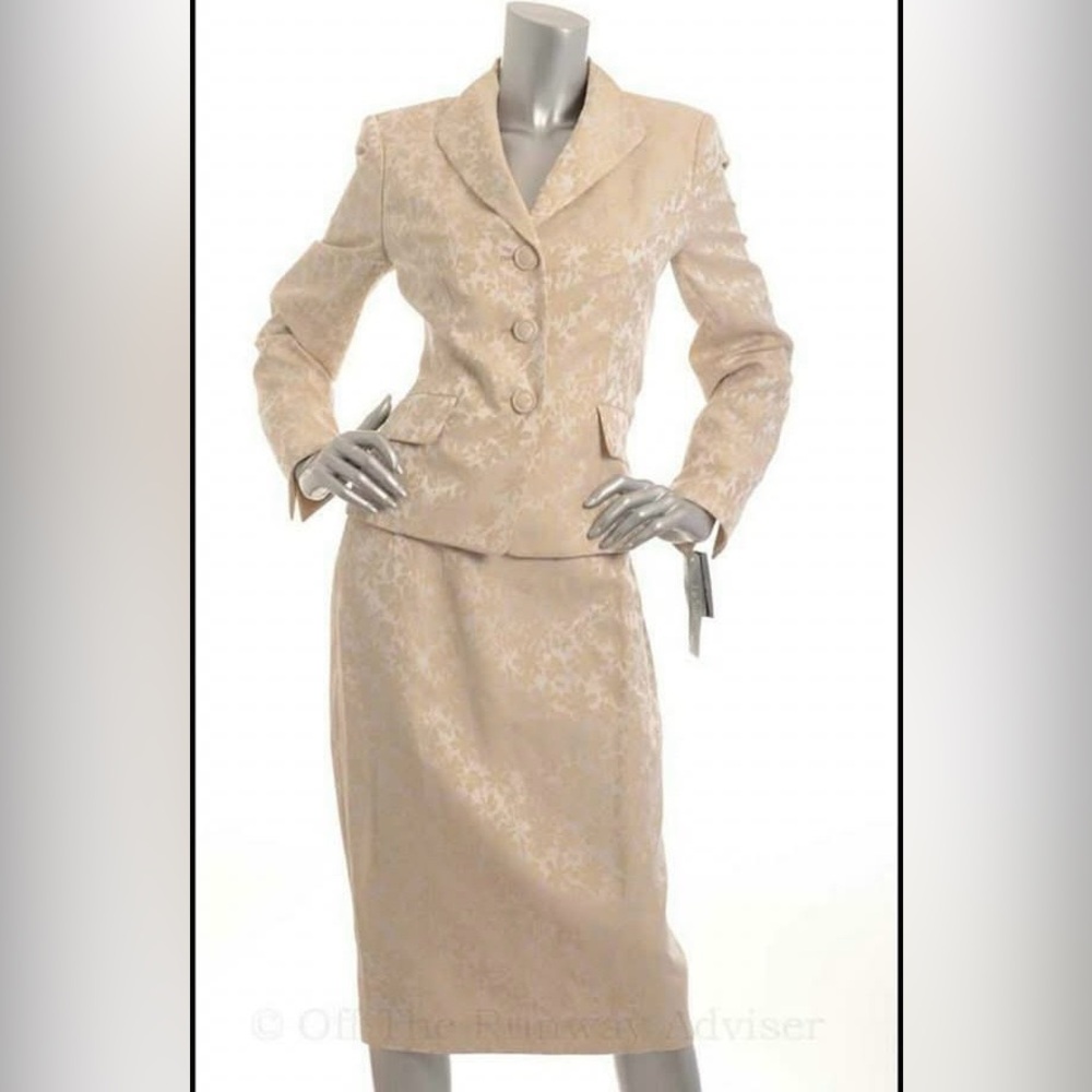 Le Suit Ivory Champagne Jacquard Floral Skirt Suit NEW WITH TAGS -Size 10